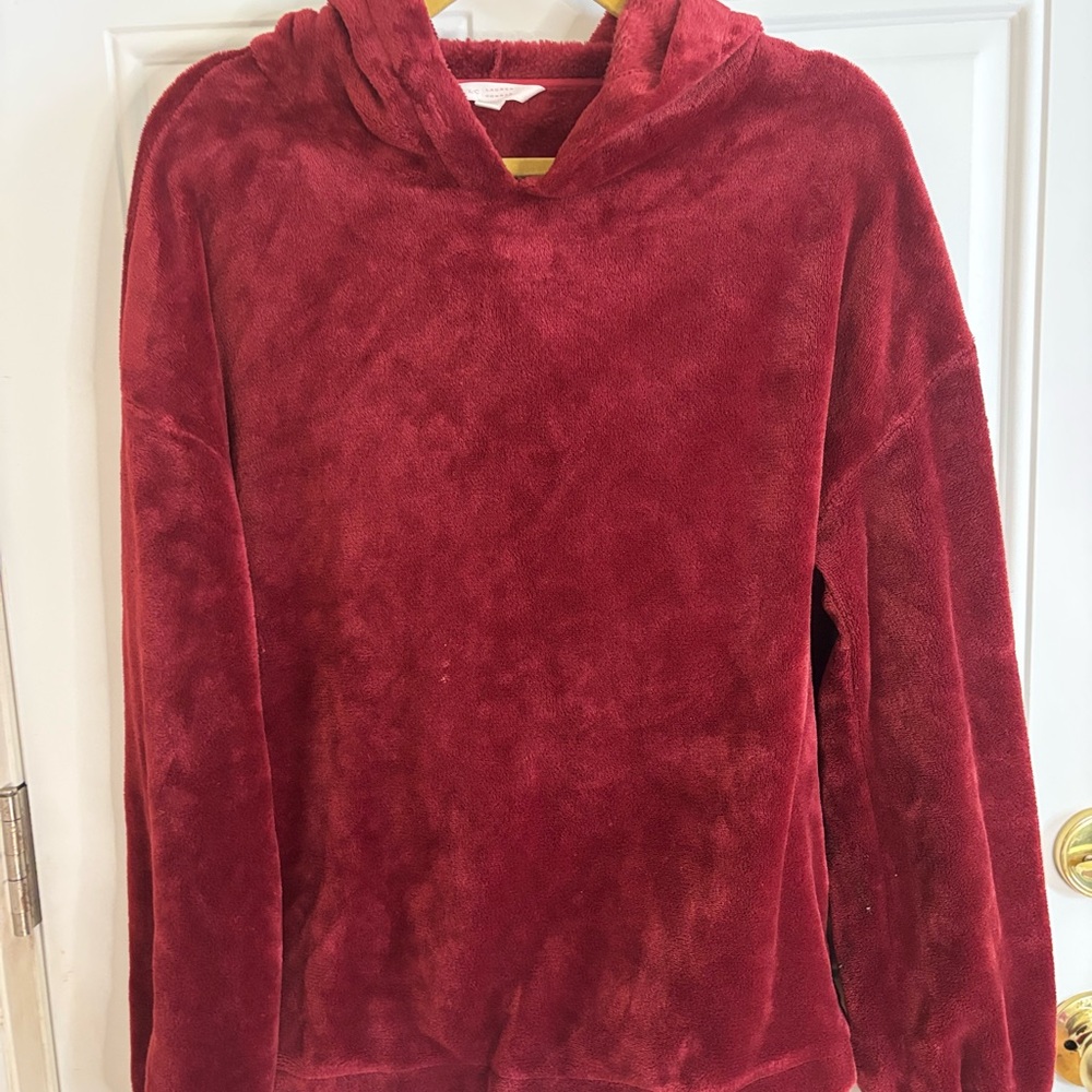 LC Lauren Conrad Deep Red Plush Hoodie women’s Size L crush velvet casual cozy